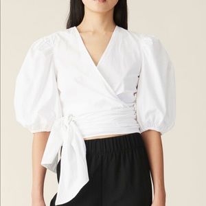 Ganni Plain Poplin Wrap Blouse - size 34